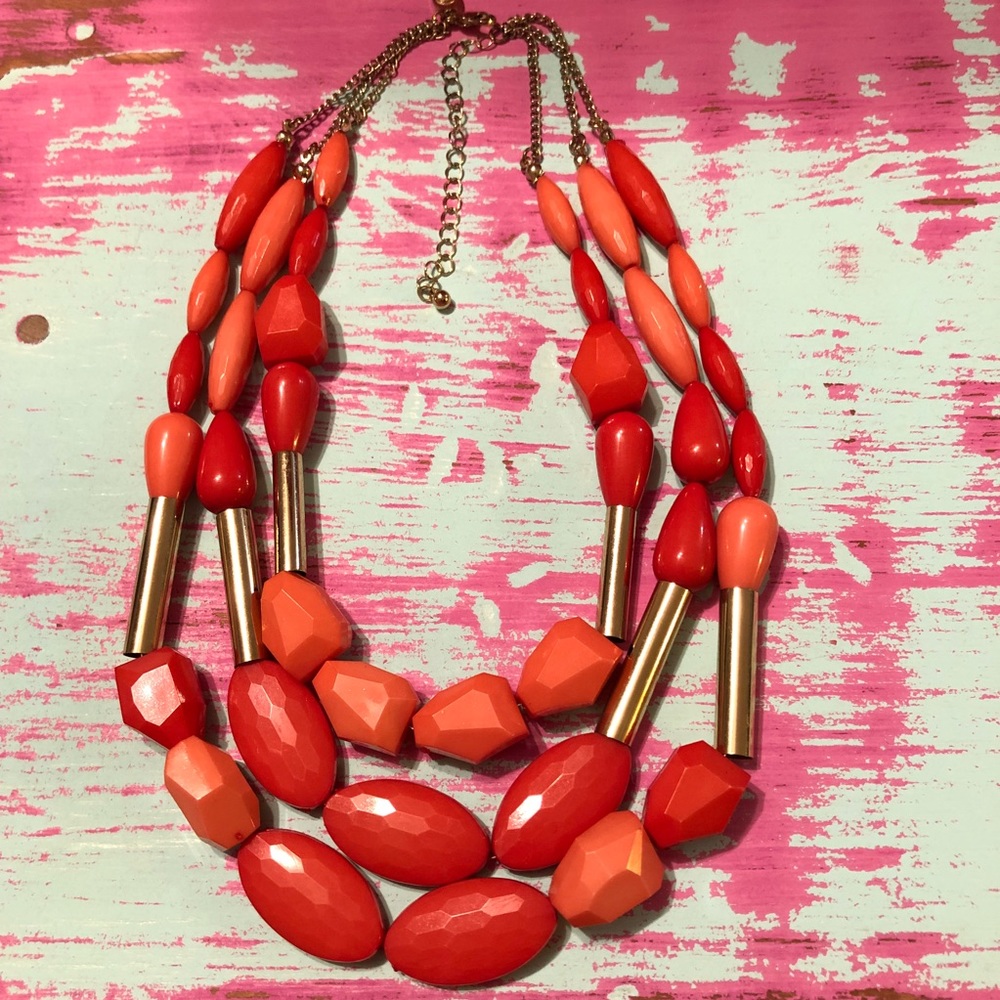 Coral & gold statement necklace 12” - 15”
